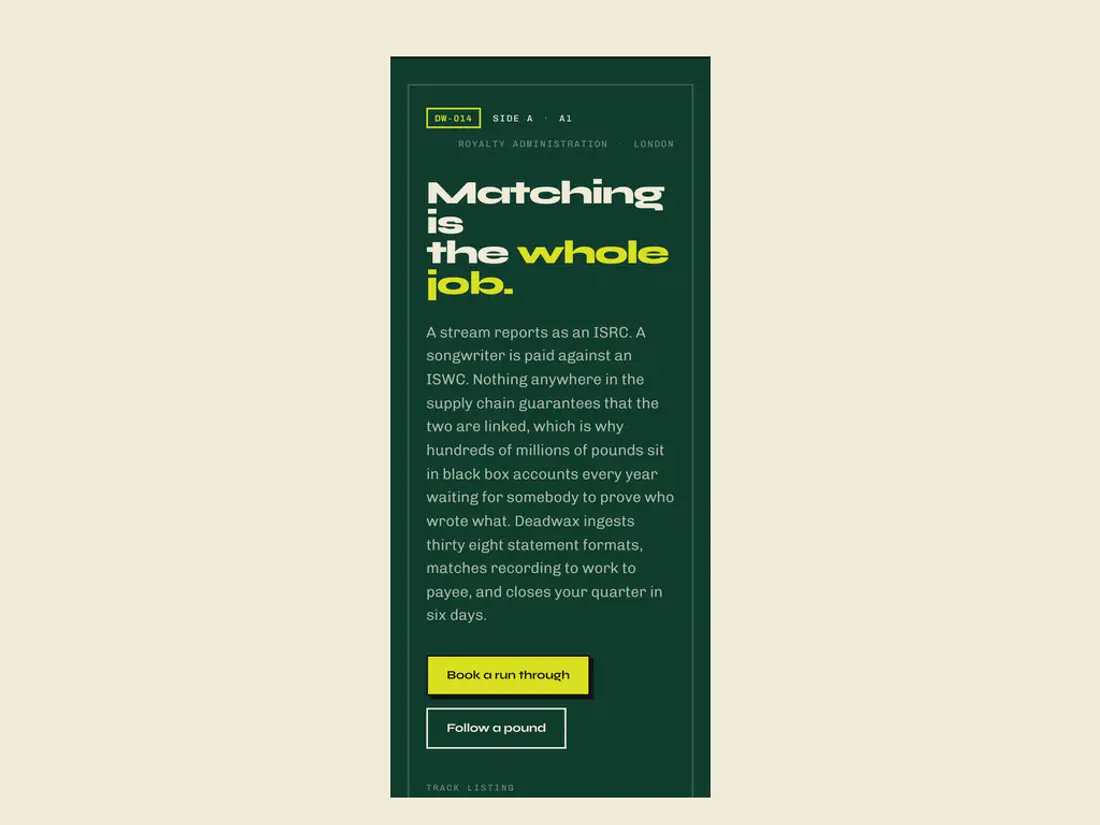 Deadwax, catalogue matcher with confidence scoring, screen 5