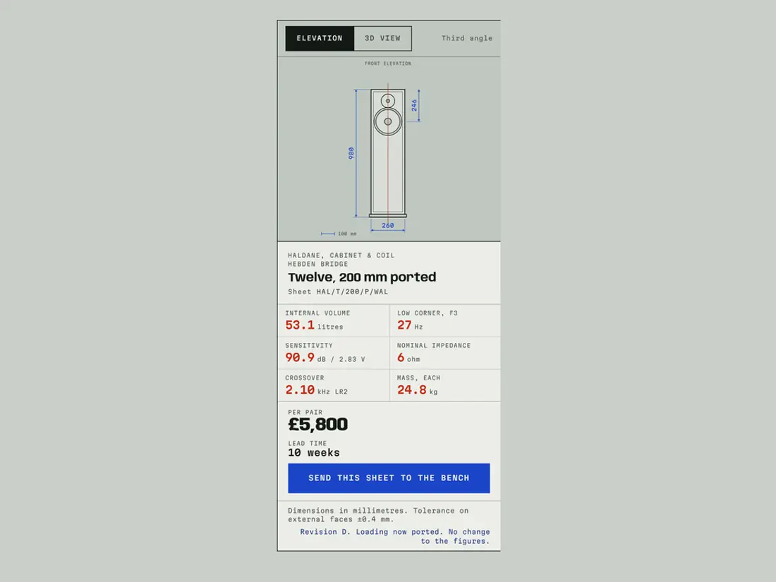 Haldane, product configurator with a live drawing sheet, screen 5