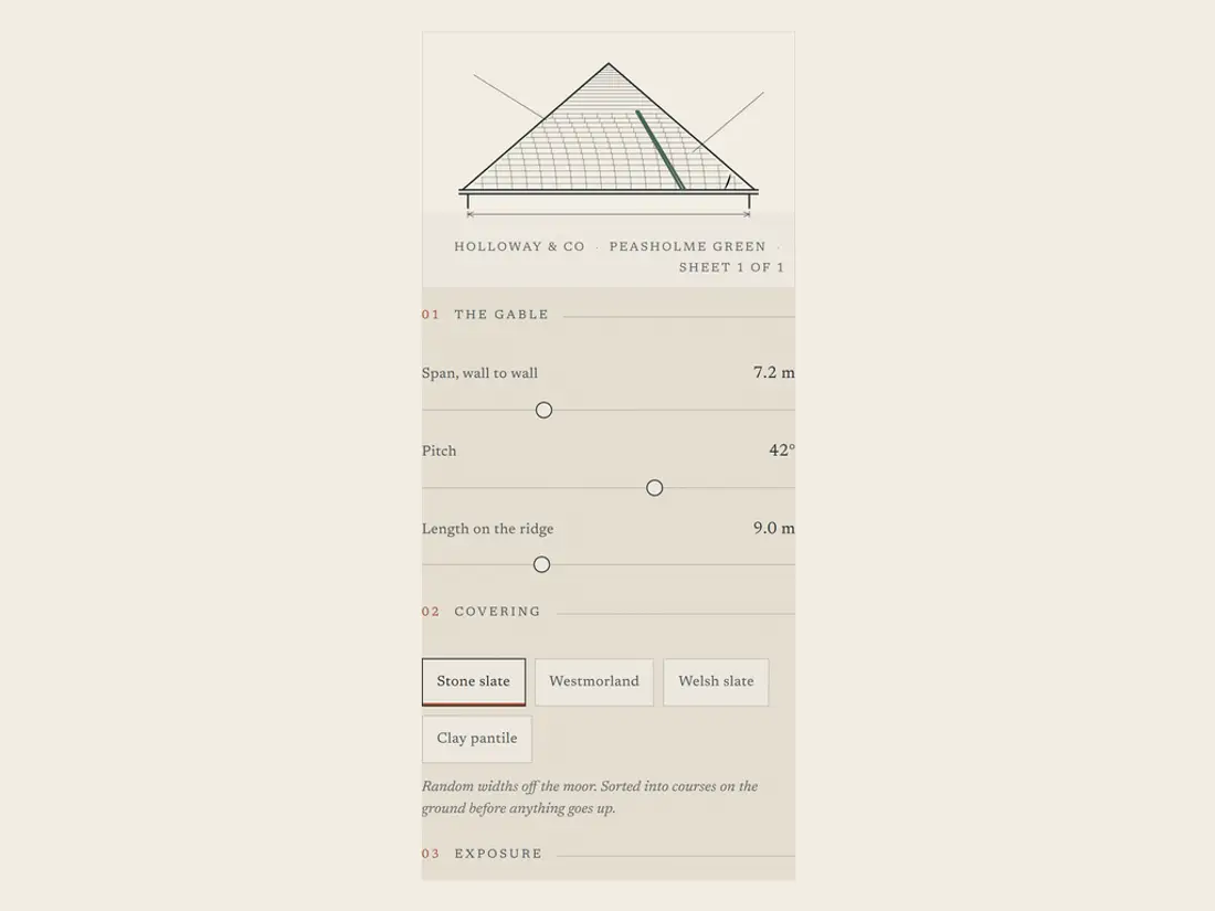 Holloway and Co, editorial site built around a measured drawing, screen 5