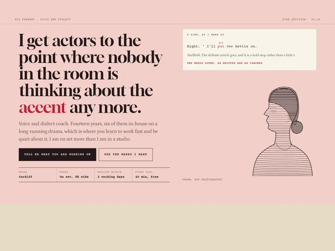 Nia, personal brand site for a solo practitioner, screen 1