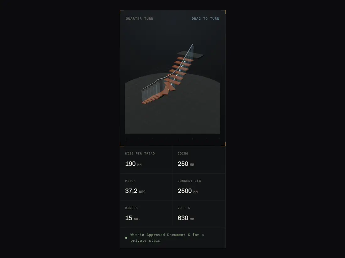 Volute Stairmakers, 3d stair configurator with live regulation checking, screen 5